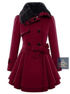 Faux Fur Lapel Double-Breasted Wool Trench Coat Winter Jacket